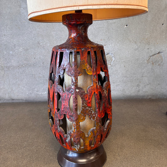 Pair Mid Century Ceramic Glazed Lava Table Lamps