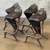 Set of Four Brutalist Forged Steel Barstools in Italian Gold/Black Leather