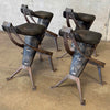 Set of Four Brutalist Forged Steel Barstools in Italian Gold/Black Leather