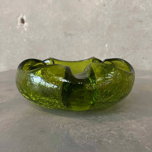 Mid Century Modern Viking Crackle Glass Green Ashtray