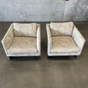 Pair Mid Century Milo Baughman Chrome Cube Lounge Chairs