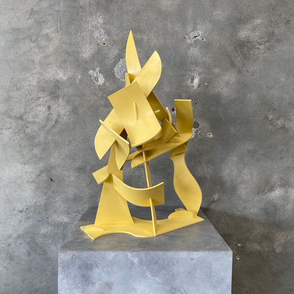 Abstract Wood Sculpture "Yellow Maquette" by David Mac Innes