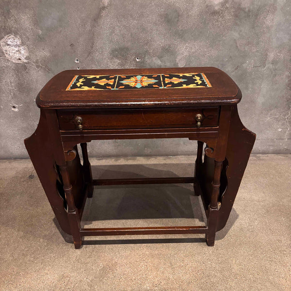 California Tudor Tile Top Walnut Table/ Magazine Stand