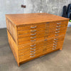 Mayline Vintage Oak Art Flat File Two Stack Cabinet C. 1960's