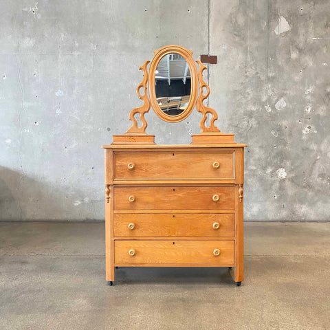 1950s USA vintage チェスト Vintage Pine Dresser Vanity w/ Mirror, Biomorphic, 1950's
