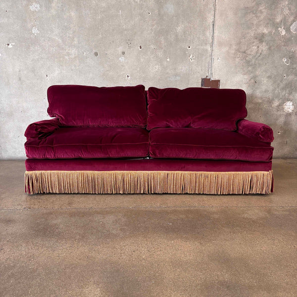 Ralph Lauren Burgundy Velvet Sofa With Down Filled Cushions