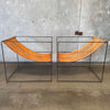 Pair of Mid Century Wrought Iron Leather Sling Lounge Chairs