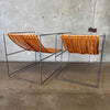 Pair of Mid Century Wrought Iron Leather Sling Lounge Chairs