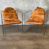 Pair of Mid Century Wrought Iron Leather Sling Lounge Chairs