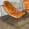 Pair of Mid Century Wrought Iron Leather Sling Lounge Chairs