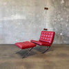 Cantoni Barcelona Style Red Leather Chair & Ottoman