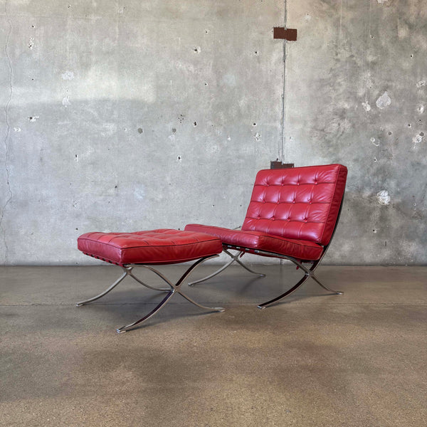 Cantoni Barcelona Style Red Leather Chair & Ottoman