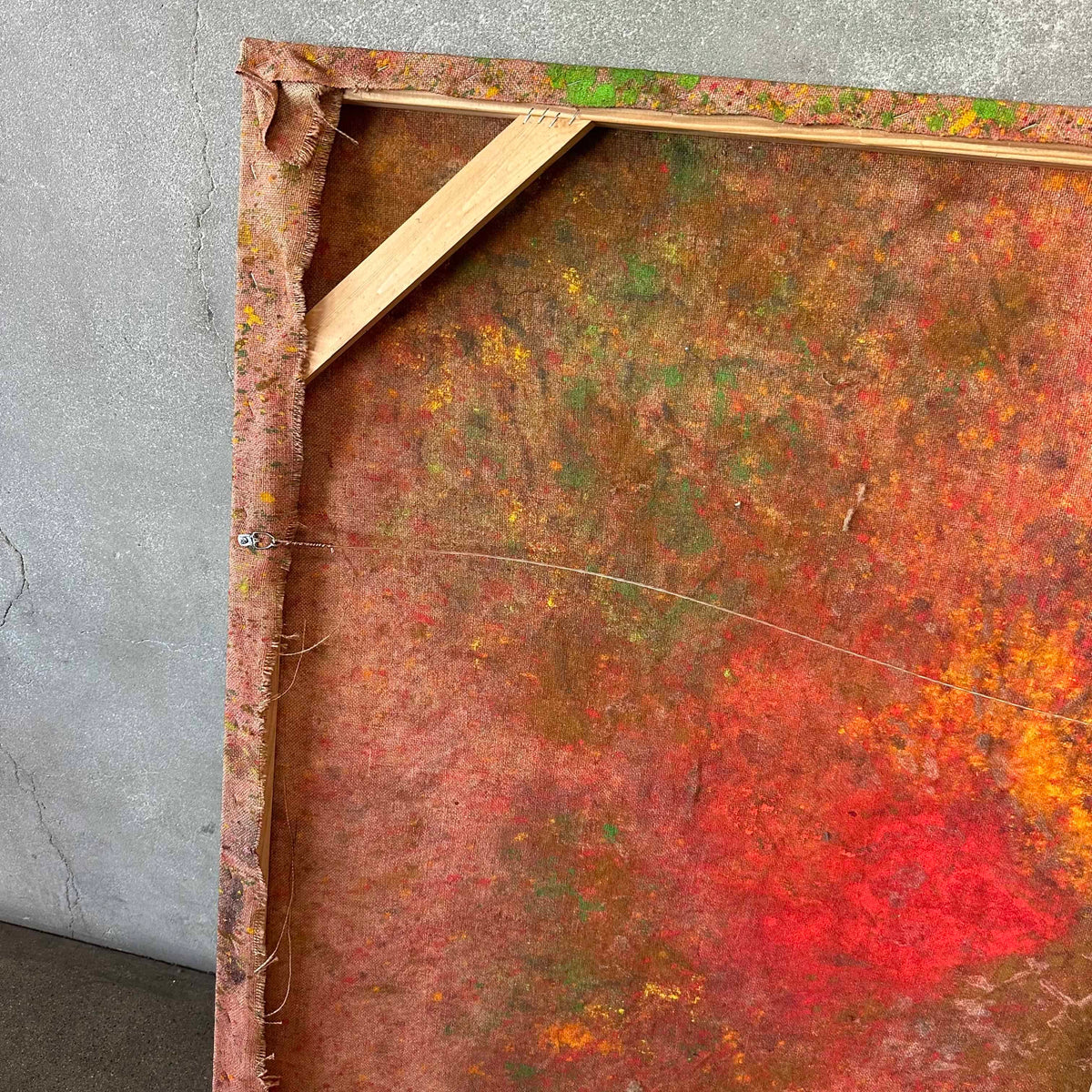 Modernist Splatter Abstract Painting On Burlap
