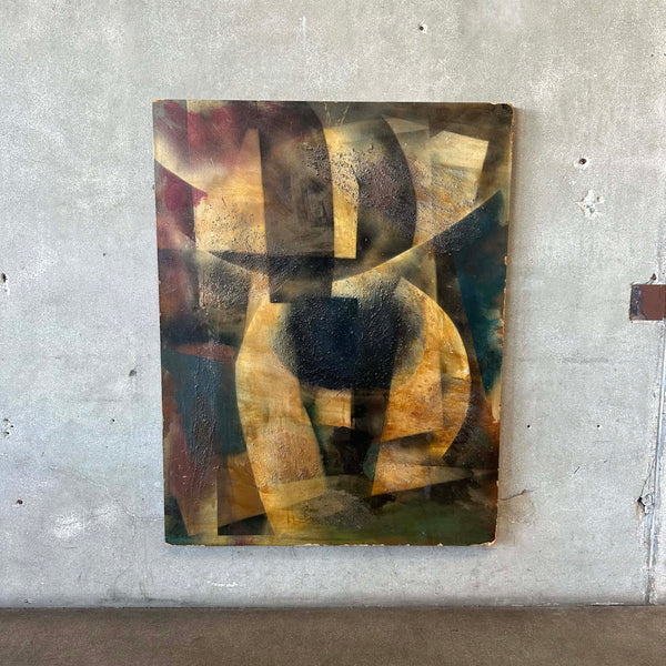 Modernist Cubist Brutal Painting in Earthtones On Board