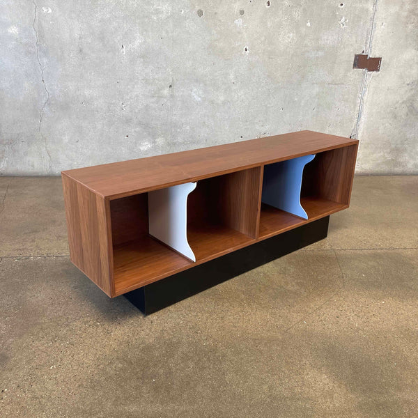 Record Storage Walnut Credenza - Blue & White Dividers