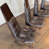 Mid Century Brutalist Forged Steel Leather and Wood Dining Chairs