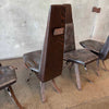 Mid Century Brutalist Forged Steel Leather and Wood Dining Chairs