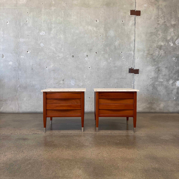Pair Mid Century American of Martinsville Nightstands with Travertine