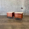 Pair Mid Century American of Martinsville Nightstands with Travertine