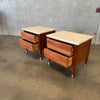 Pair Mid Century American of Martinsville Nightstands with Travertine
