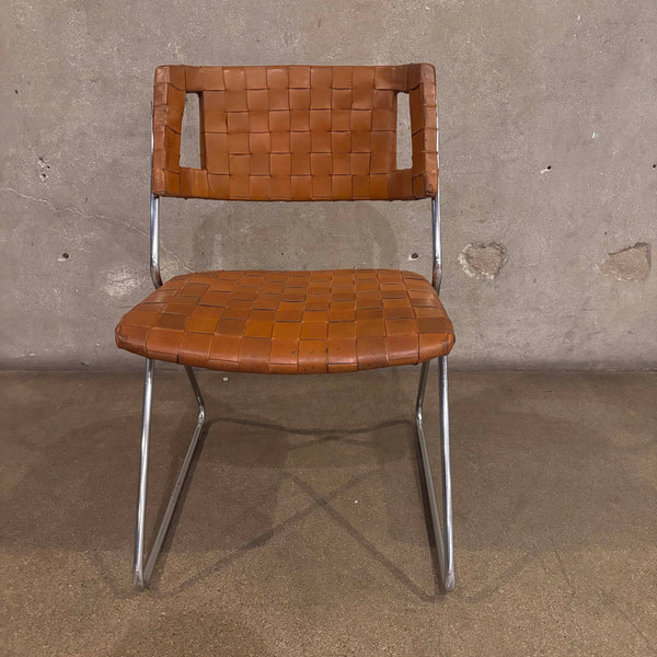 Vintage Chrome & Woven Leather Chair By Chromecraft