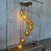 Mid Century Modern Amber Crackle Glass Cascade Ceiling Swag Light