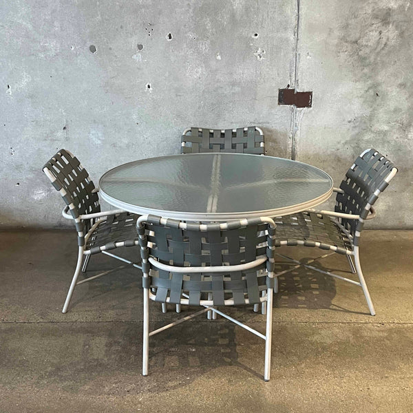 Tropitone Patio Dining Set w/ Aluminum Frames, Vinyl Straps, & Textured Glass