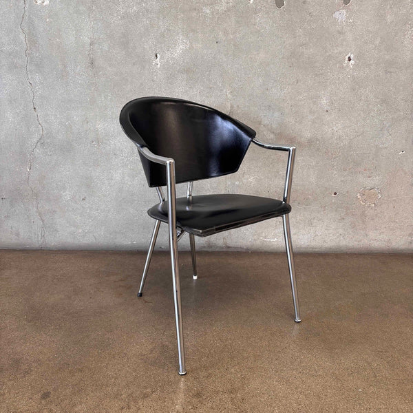 1980s Calligaris Style Leather & Chrome Chair