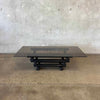Vintage Mid Century Modern Smoked Glass Coffee Table With Black Metal Base