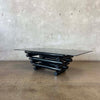 Vintage Mid Century Modern Smoked Glass Coffee Table With Black Metal Base