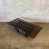 Vintage Mid Century Modern Smoked Glass Coffee Table With Black Metal Base