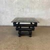 Vintage Mid Century Modern Smoked Glass Side Table With Black Metal Base