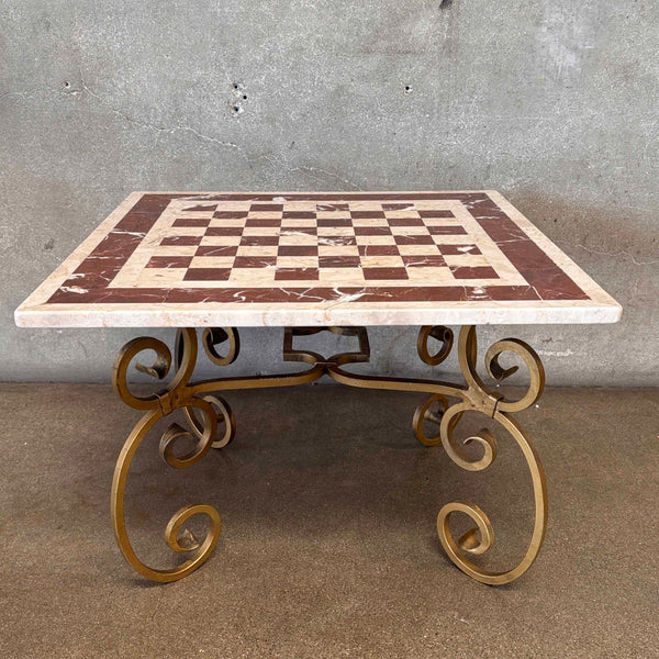 Italian Marble Chess/Checker Board With Iron Table Base