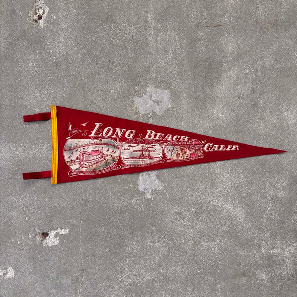 Vintage Red 'Long Beach, CA' Pennant