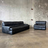 Italian Sofa & Chair Set in Black Leather
