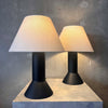 Pair of Mid Century Scandinavian Modern Black Table Lamps With Oatmeal Shades