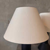 Pair of Mid Century Scandinavian Modern Black Table Lamps With Oatmeal Shades