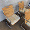 Chrome & Rattan Dining Chairs (4) with Sage Upholstery
