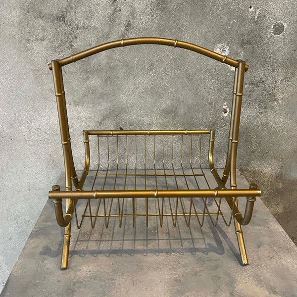 1960s Brass Metal Bamboo Style Magazine Rack