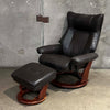 Benchmaster Faux Leather Recliner w/ Ottoman - Manual Reclining and Swivel