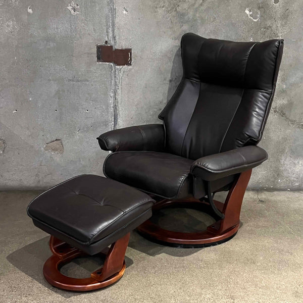 Benchmaster Faux Leather Recliner w/ Ottoman - Manual Reclining and Swivel