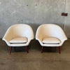 Mid Century White Leather Danish Bucket Lounge Chairs