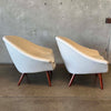 Mid Century White Leather Danish Bucket Lounge Chairs