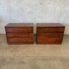 Mid Century Modern Pair of Walnut Three Drawer Nightstands