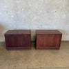Mid Century Modern Pair of Walnut Three Drawer Nightstands