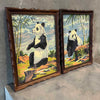 Pair of Vintage Framed Panda Bears w/ Wooden Frame & Glass Pane