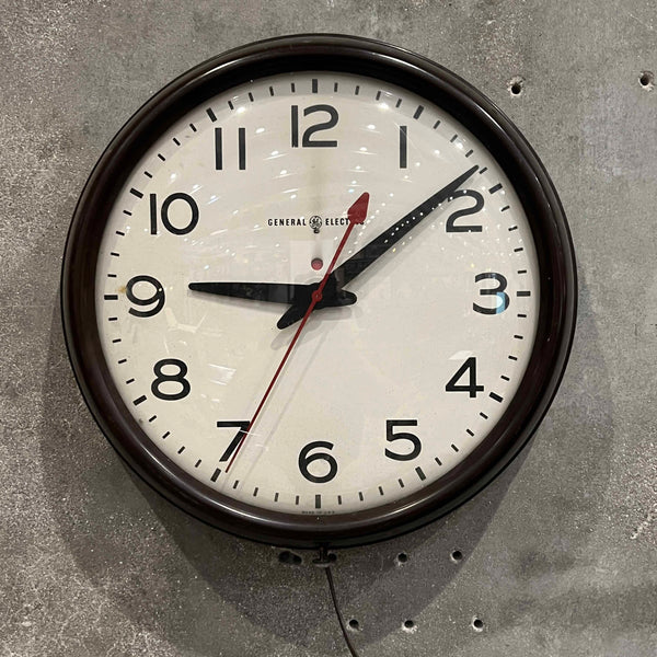 Vintage General Electric (GE) 120 Volt Telechron School Clock - Dark Brown