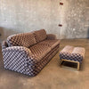 Set of 1980's Sofas in Checked Fabric & Ottoman