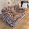 Set of 1980's Sofas in Checked Fabric & Ottoman