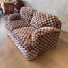 Set of 1980's Sofas in Checked Fabric & Ottoman